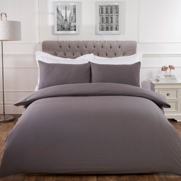 Highams Easy Care Polycotton Charcoal Grey Duvet Cover Set