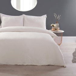 Pom Pom Comfy Fleece Cream Duvet Cover Set