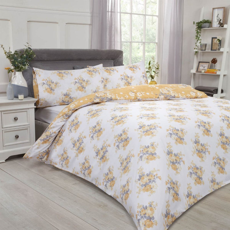 Blushing Rose Floral Ochre Duvet Set