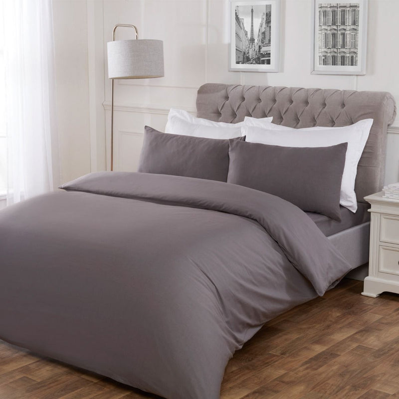 Highams Easy Care Polycotton Charcoal Grey Duvet Cover Set