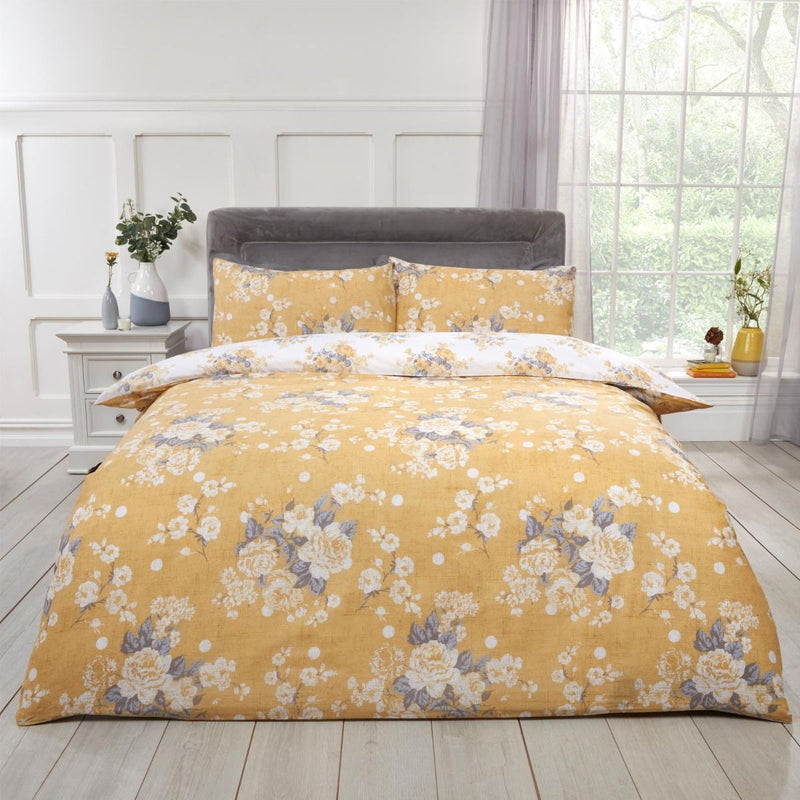 Blushing Rose Floral Ochre Duvet Set