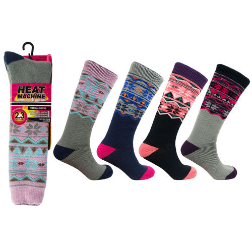 1 Pair Ladies Heat Machine Long Thermal Socks Aztec 2.3 Tog Size 4-8