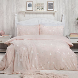 Comfy Scattered Stars Fleece Blush Pink Duvet Cover Set