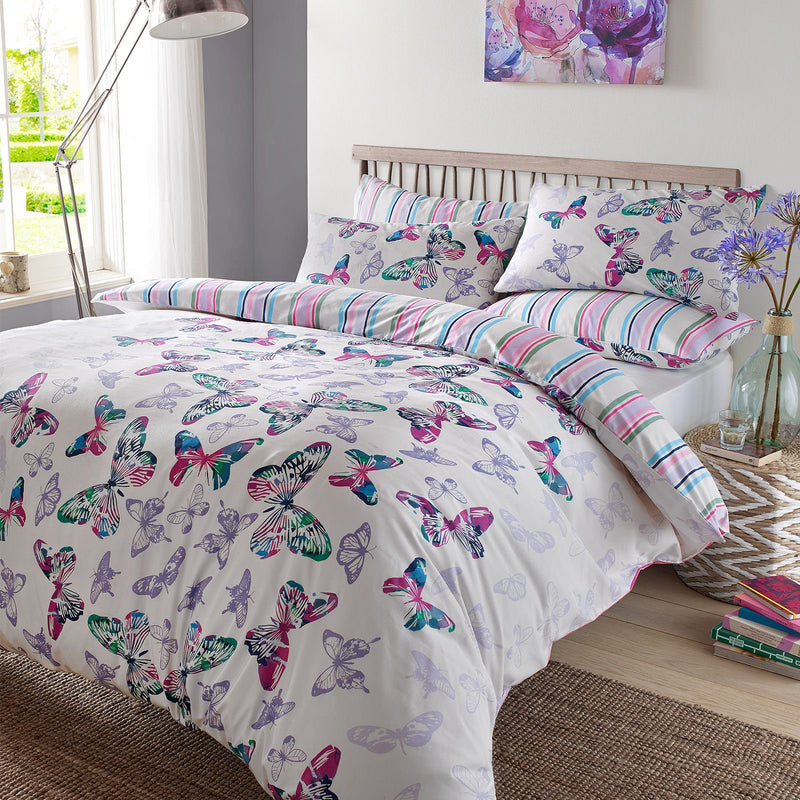 Watercolour Butterfly Design Multi Duvet Set