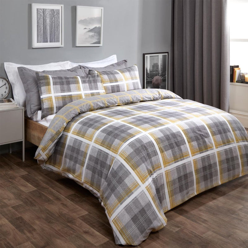 Denim Check Grey Ochre Duvet Set