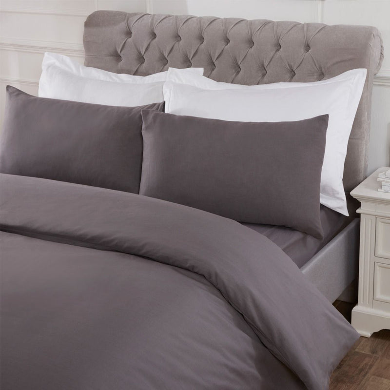 Highams Easy Care Polycotton Charcoal Grey Duvet Cover Set