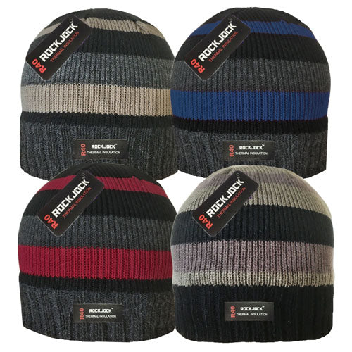 Striped Beanie Hat With Thermal Lining