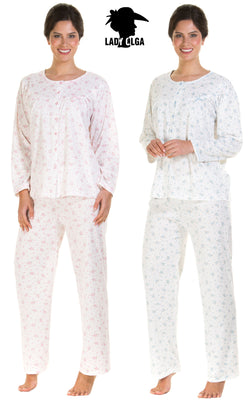 Bethan Floral Jersey Cuddleknit Brushed Pyjamas by Lady Olga Size 10-24