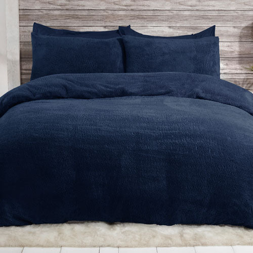 Super Soft Cosy Teddy Navy Duvet Cover Set