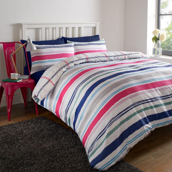 Stripe Design Pink Purple Duvet Set