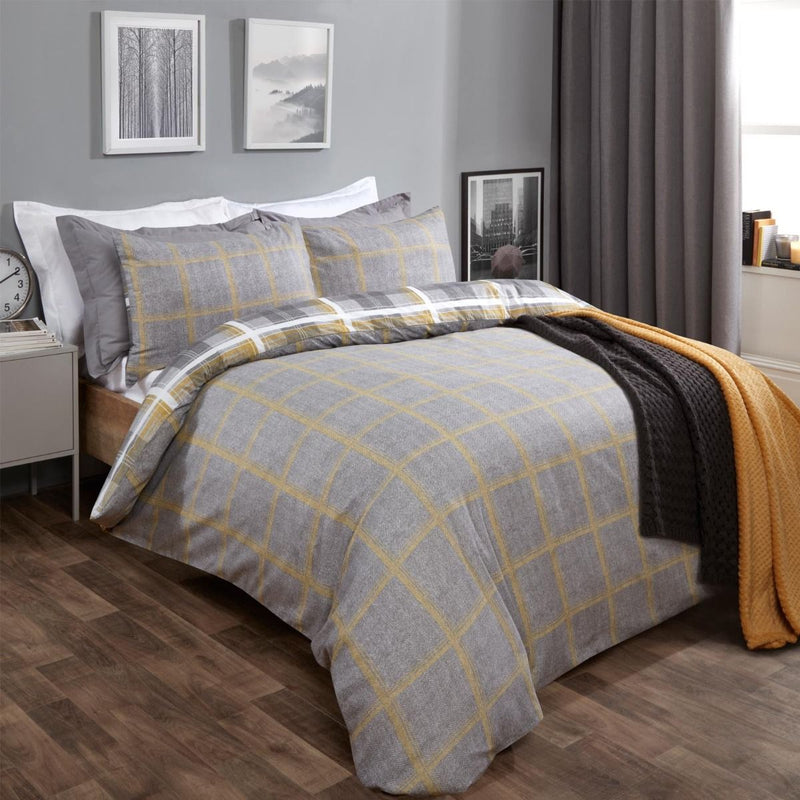 Denim Check Grey Ochre Duvet Set