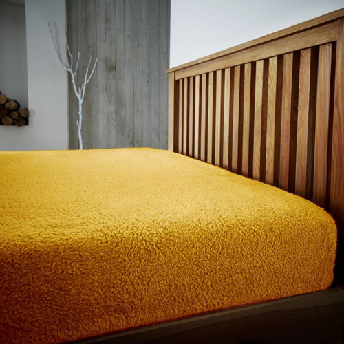 Super Soft Teddy Feel Fitted Ochre Bed Sheet