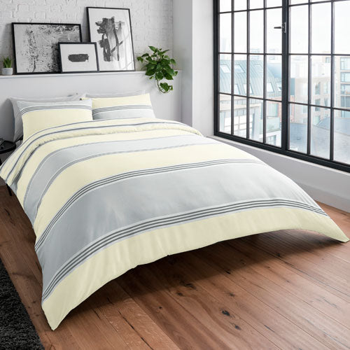 Banded Stripe Design Print Yellow Duvet Cover Set