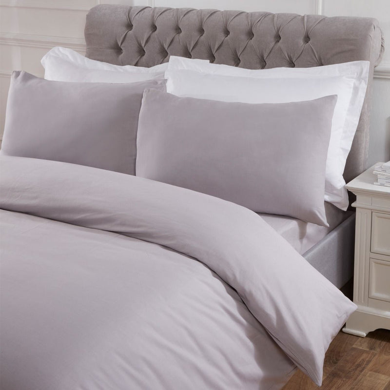 Highams Easy Care Polycotton Silver Grey Duvet Cover Set