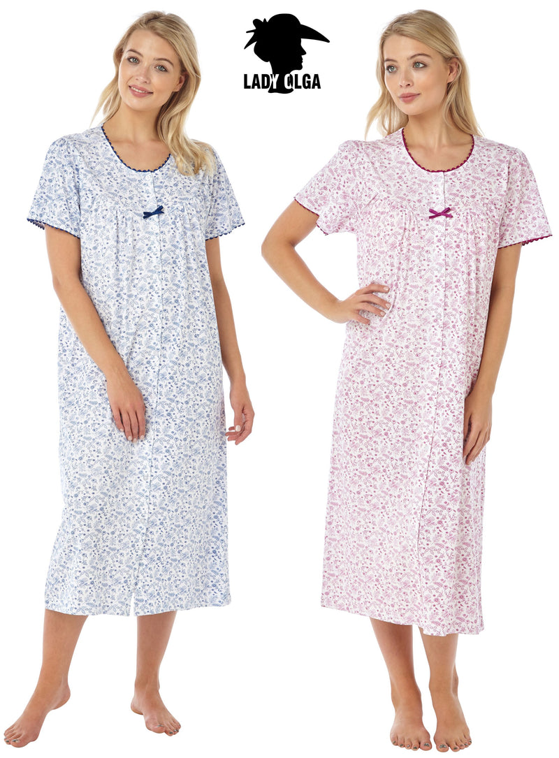 Jessica 100% Cotton Button Through Nightdresses by Lady Olga Size 10-24