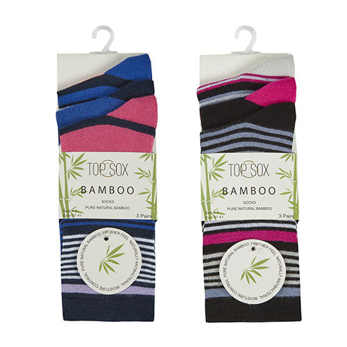 6 Pairs Ladies Bamboo Striped Socks Size 4-7