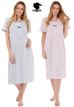 Jessica 100% Cotton Short Sleeved Nightdresses by Lady Olga Size 10-24