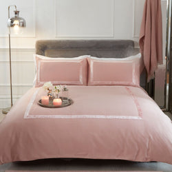 Sienna Crushed Velvet Border Pink Blush Duvet Set