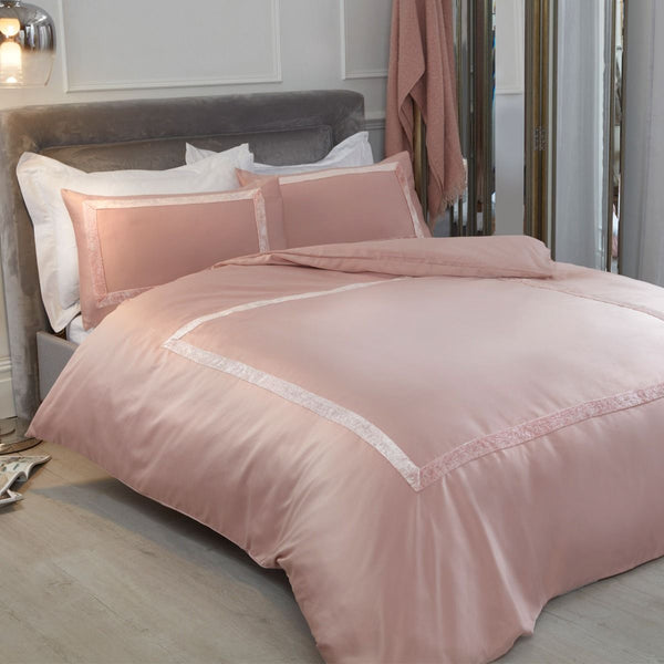 Sienna Crushed Velvet Border Pink Blush Duvet Set