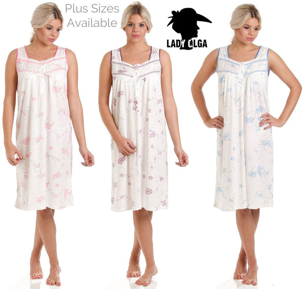 Olga Ladies Floral Jersey Sleeveless Nightdresses by Lady Olga Size 10-32