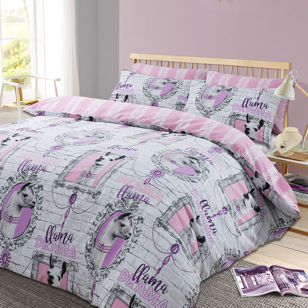 Premium Kids Llama Drama Design Pink Duvet Set