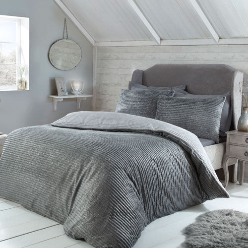 Super Soft Sparkle Ribbed Fleece Blush Grey Duvet Cover Set