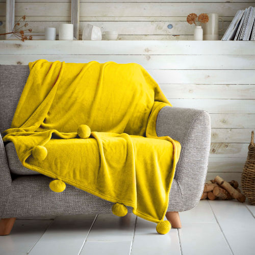 Luxury Pom Pom Throw Ochre 130 x 180cm