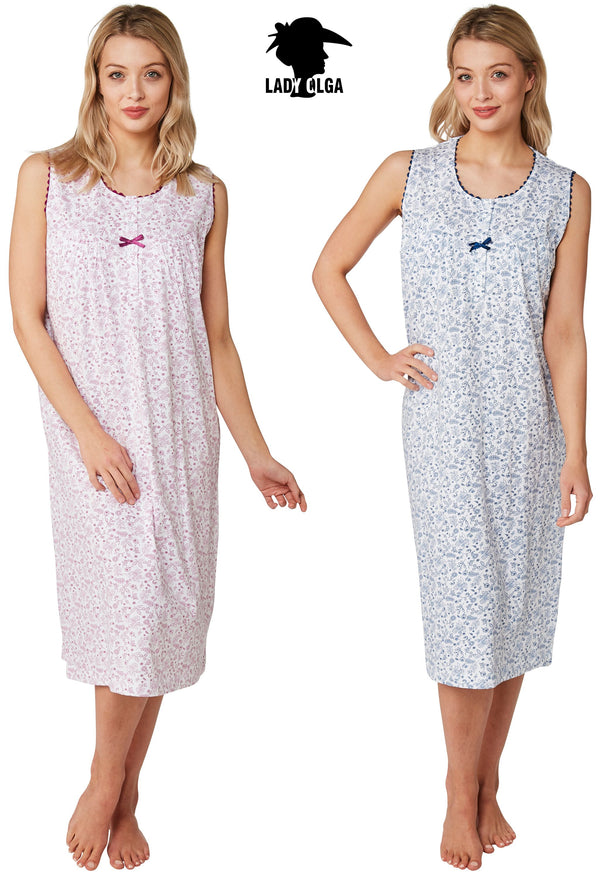 Jessica 100% Cotton Sleeveless Nightdresses by Lady Olga Size 10-26