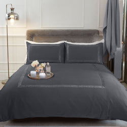 Sienna Crushed Velvet Border Silver Grey Duvet Set