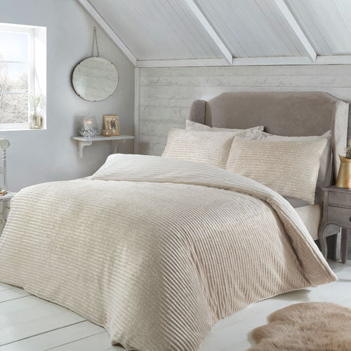 Super Soft Sparkle Ribbed Fleece Natural Duvet Cover Set