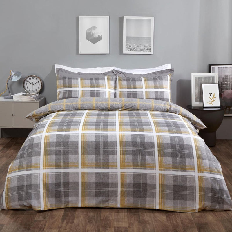 Denim Check Grey Ochre Duvet Set