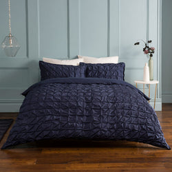 Rouched Pleats Navy Duvet Cover Set