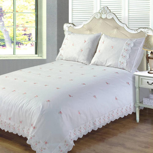 Sophie Embroidered Floral White Duvet Cover Set