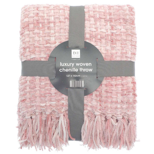 Luxury Chenille Woven Throw Pink Size 127 x 152cm