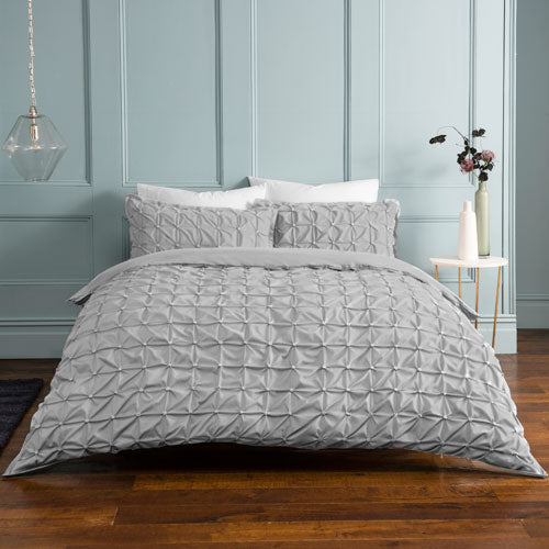 Rouched Pleats Grey Duvet Cover Set