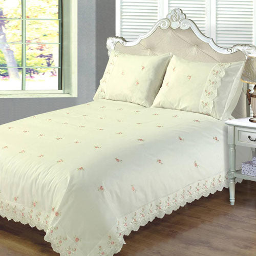 Sophie Embroidered Floral Cream Duvet Cover Set