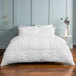 Rouched Pleats White Duvet Cover Set