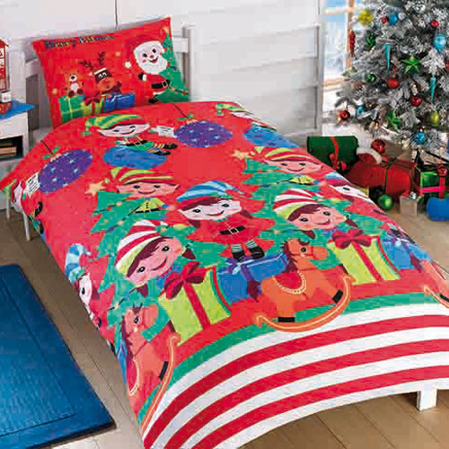 Children Christmas Elf Party Design Single Duvet Set