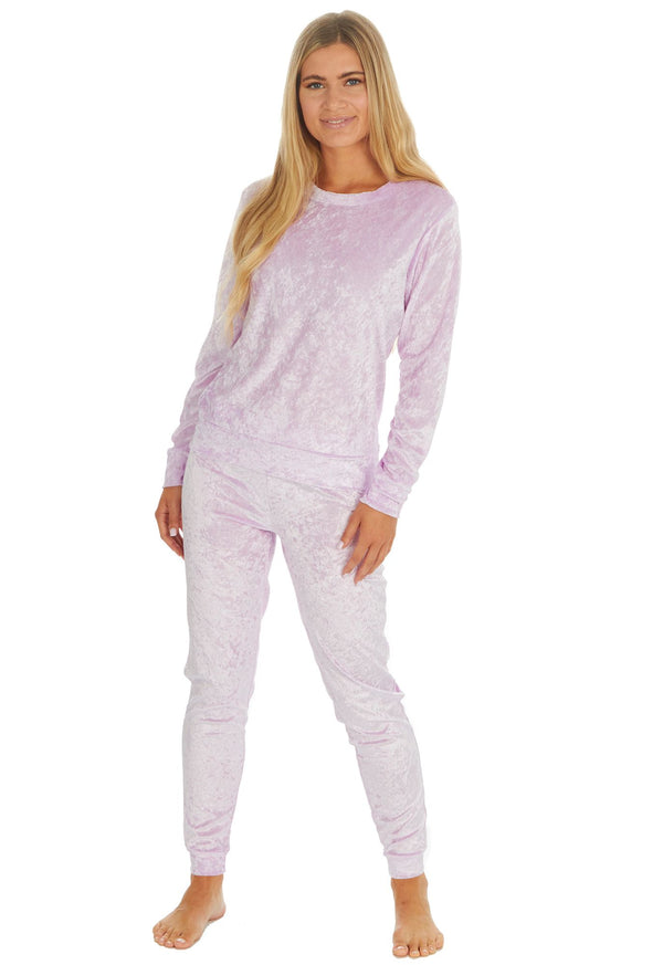 Ladies Lilac Crushed Velvet Pyjamas by Forever Dreaming Size Small - XL