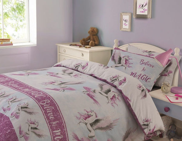 Flying Unicorn Design Pink Duvet Set