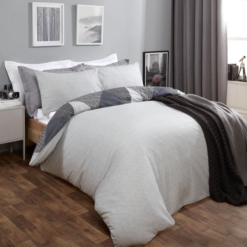 Textured Geometric Grey Duvet Set