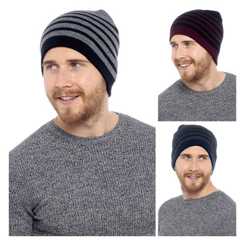 Mens Beanie Stripe Beanie Hat