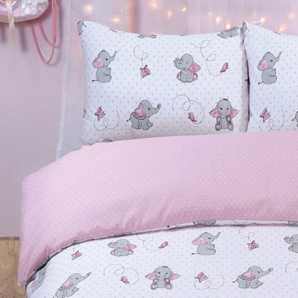 Children Ellie Elephant Reversible Blush Pink Duvet Set