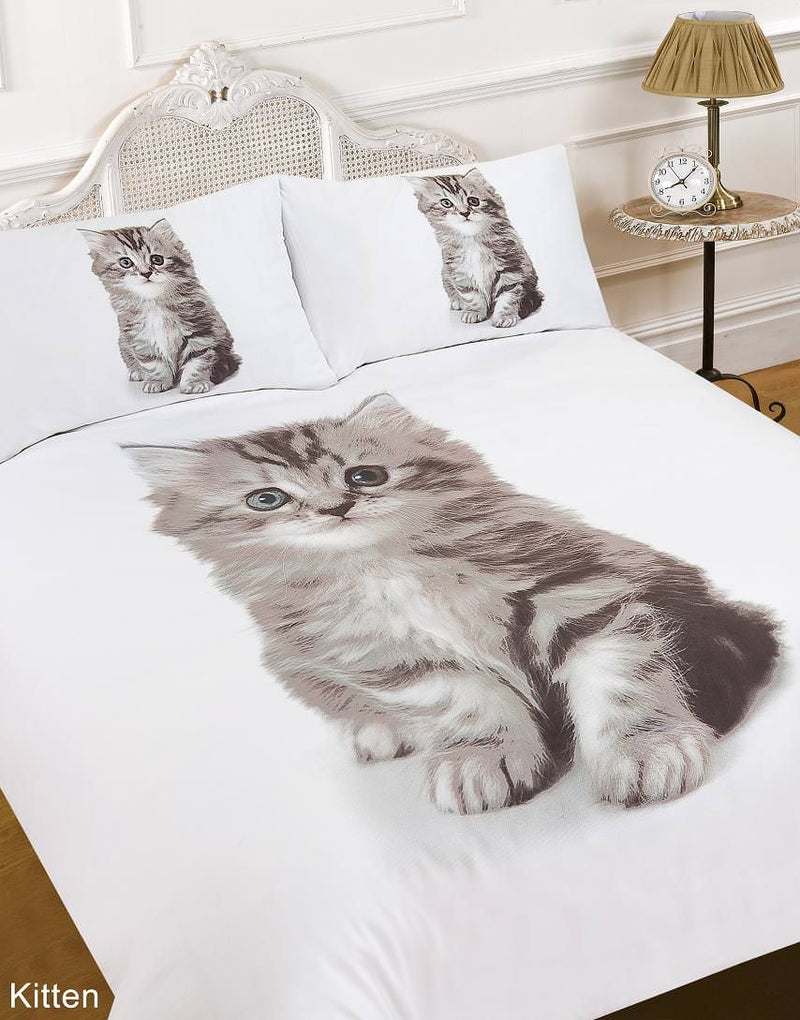 C3D Kitten Design White Duvet Set