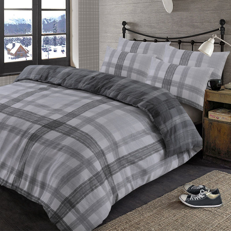 Boston 100% Brushed Cotton Design Grey Duvet Set