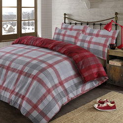 Boston 100% Brushed Cotton Design Red Duvet Set