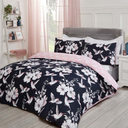 Hummingbirds Design Navy Blush Duvet Set