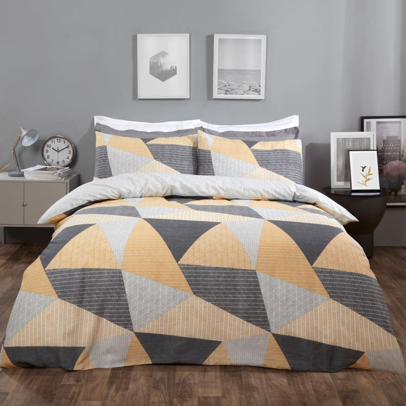 Textured Geometric Ochre Yellow Duvet Set