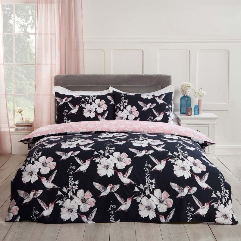 Hummingbirds Design Navy Blush Duvet Set