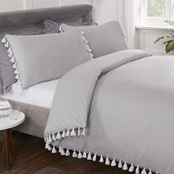 Luxury Tassel Grey Duvet Cover Set